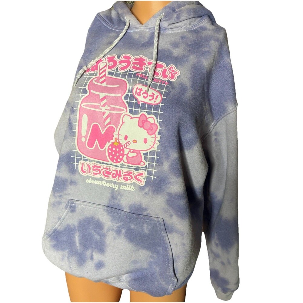 Hello Kitty Hoodie Womens L Strawberry Milk Tie Dye Ripple Junction Sanrio 2022